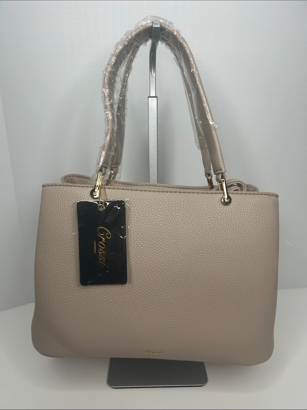 Like Dreams Jesse Bow Bag; Cream/ Taupe Bow Accent Structured Tote Bag - Picture 4 of 11